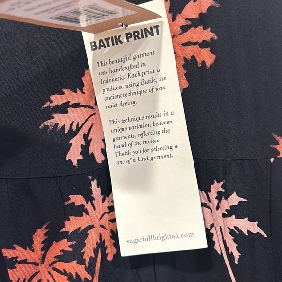 Sugarhill Brighton Tara batik tiered midi sundress black, palm tree print 6 new - Picture 6 of 9